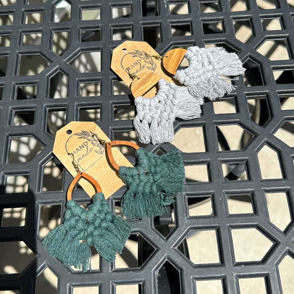 Handmade crochet 🧶 wooden earrings 2 pair